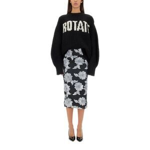 ROTATE BIRGERCHRISTENSEN Elegant Floral Midi Pencil Skirt Women BLACK Skirts
